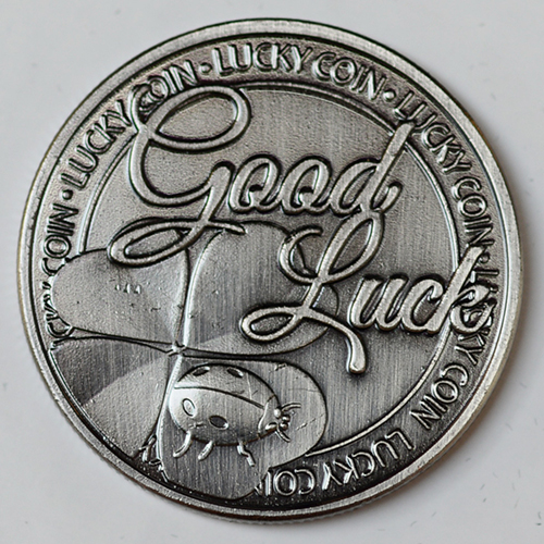 Good Luck Medallion in gun metal finish in black velvet presentation box